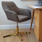 Ray Office Chair Antique Brown Faux Leather & Gold Base