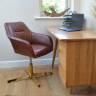 Ray Office Chair Vintage Brown Faux Leather & Gold Base