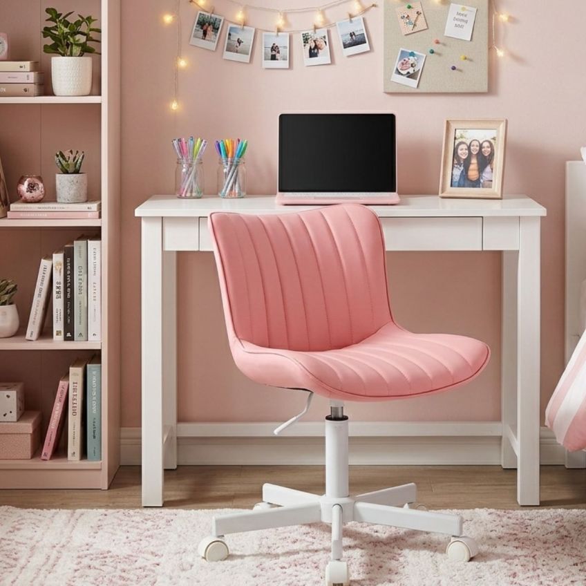 Adonis Office Chair Coral Pink White Office Base