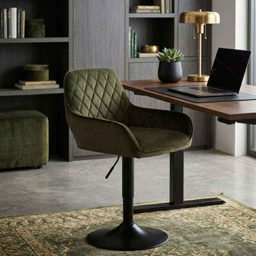 Ayari Office Chair Olive Green Velvet Black Base