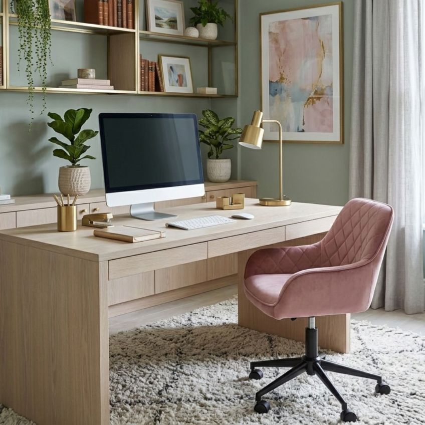 Cyle Office Chair in Pink Velvet Black Base