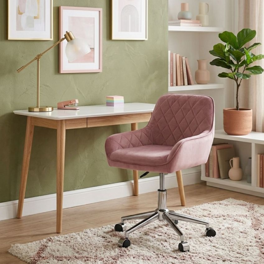 Cyle Office Chair in Pink Velvet Chrome Base