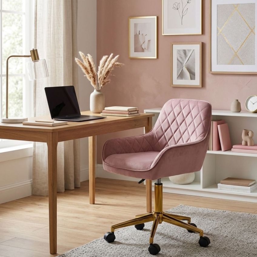 Cyle Office Chair in Pink Velvet Gold Base