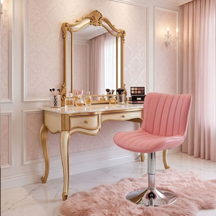 Izzo Office Chair Pink Velvet Chrome Base