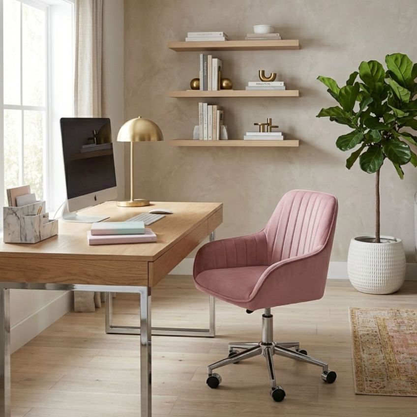 Kaan Office Chair in Pink Velvet Chrome Base