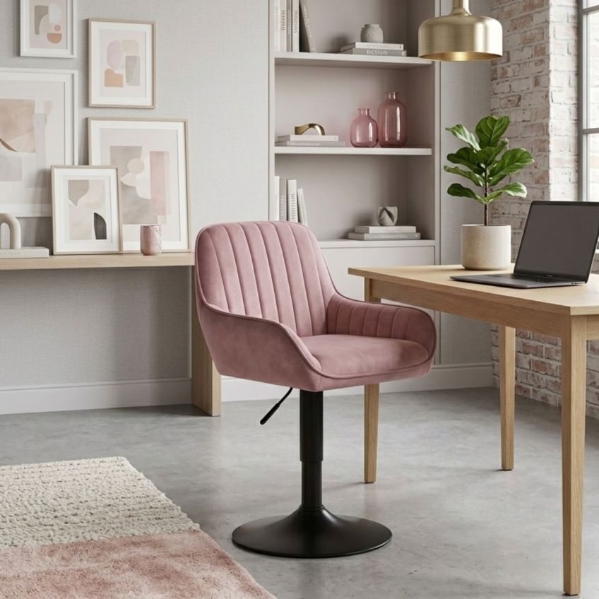 Luis Office Chair Pink Velvet Black Base