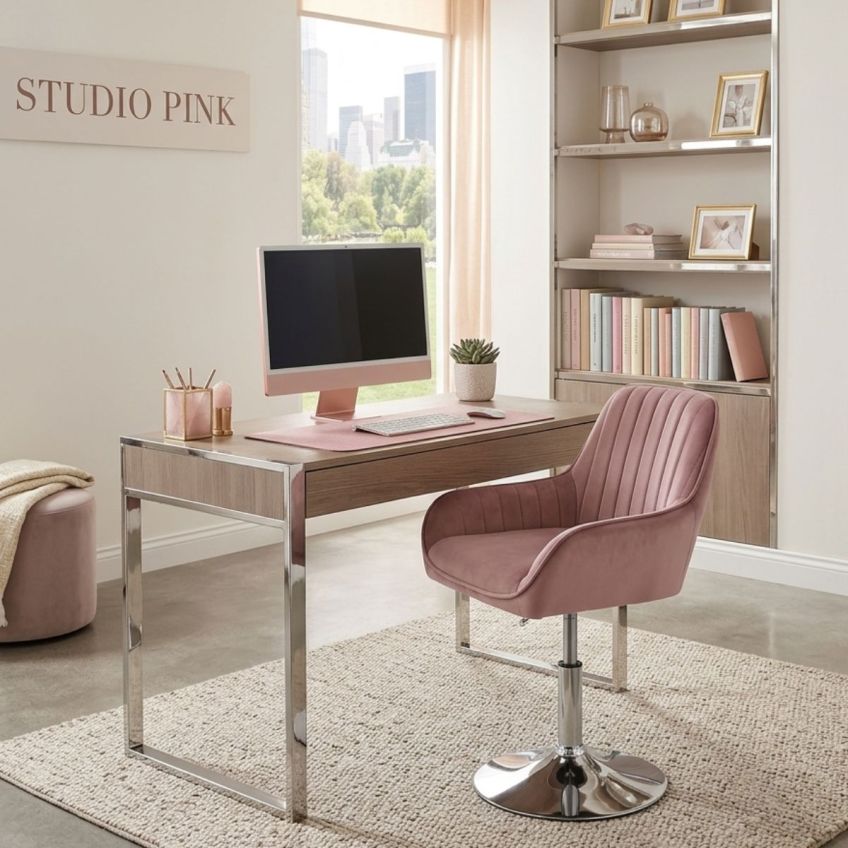 Luis Office Chair Pink Velvet Chrome Base
