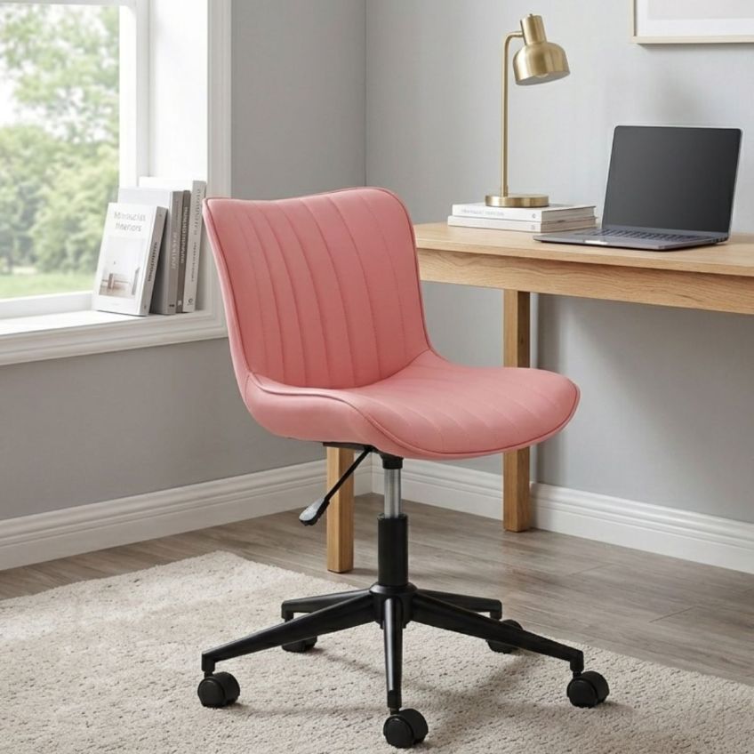 Moro Office Chair in Coral Pink Faux Leather Black Base