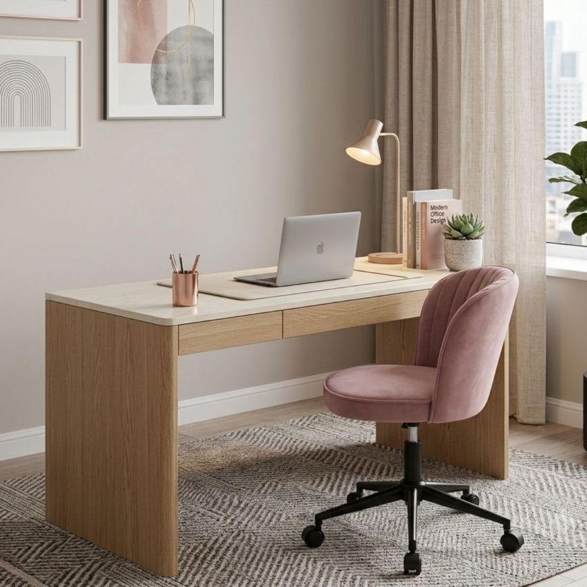 Nusa Office Chair in Pink Velvet Black Base