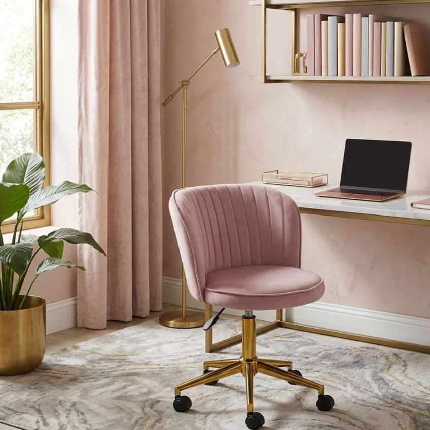 Nusa Office Chair in Pink Velvet Gold Base