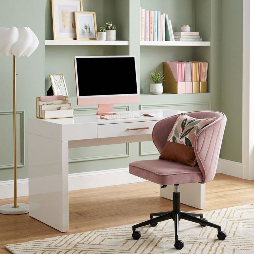 Porro Office Chair in Pink Velvet Black Base