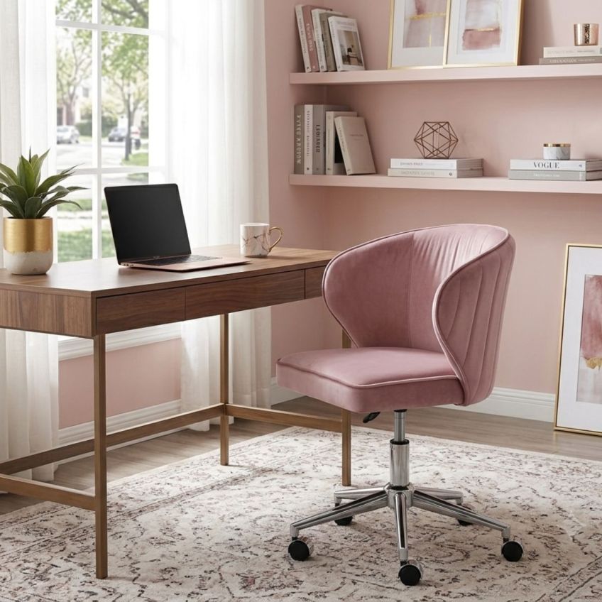 Porro Office Chair in Pink Velvet Chrome Base