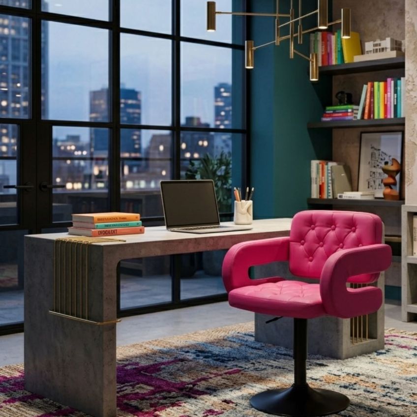 Ramos Office Chair Hot Pink Faux Leather Black Base