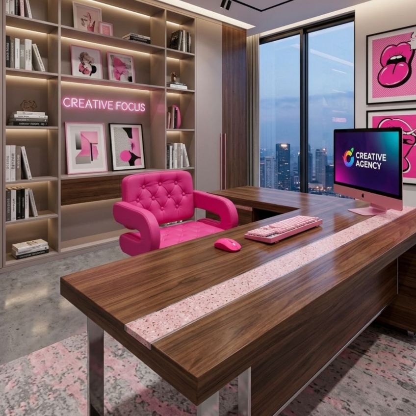 Ramos Office Chair Hot Pink Faux Leather Chrome Base
