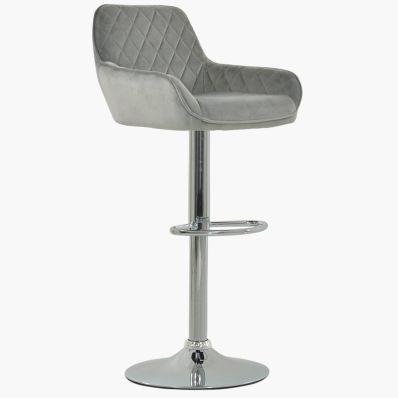 Albany Bar Stool Grey Velvet & Chrome Base