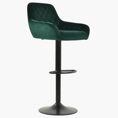 Arnside  Bar Stool Green Velvet & Black Base
