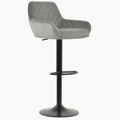 Arnside  Bar Stool Grey Velvet & Black Base