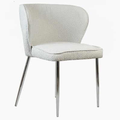 Belisimo Dining Chair Grey Boucle Fabric & Chrome Legs