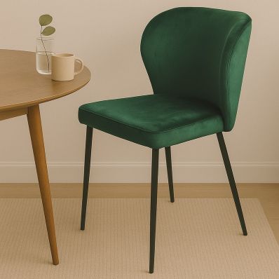 Belisimo Dining Chair Green Velvet & Black Legs