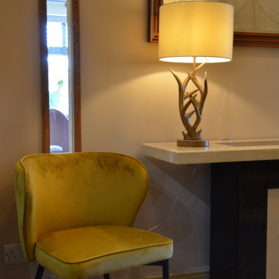 Belisimo Dining Chair Mustard Velvet & Gold Legs
