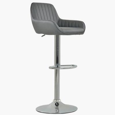 Blair Bar Stool Dark Grey Leather & Chrome Base