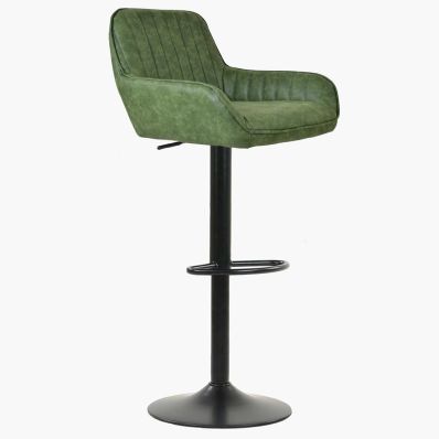 Bronx Bar Stool Vintage Green Leather & Black Base