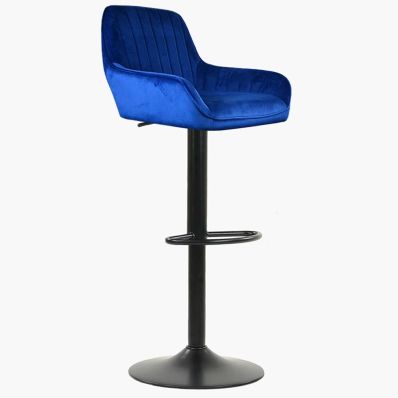 Bronx Bar Stool Blue Velvet & Black Base