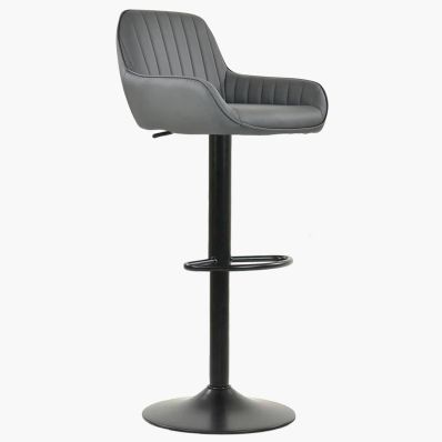 Bronx Bar Stool Dark Grey Leather & Black Base