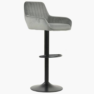 Bronx Bar Stool Grey Velvet & Black Base