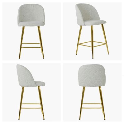 Brooklands Bar Stool Cream Boucle Fabric & Gold Leg