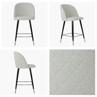 Brooklands Bar Stool Cream Boucle Fabric & Black \ Silver Leg