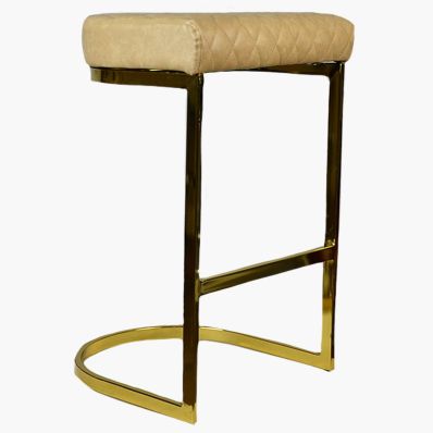 Burrello Bar Stool Cream Leather & Gold Leg 75cm