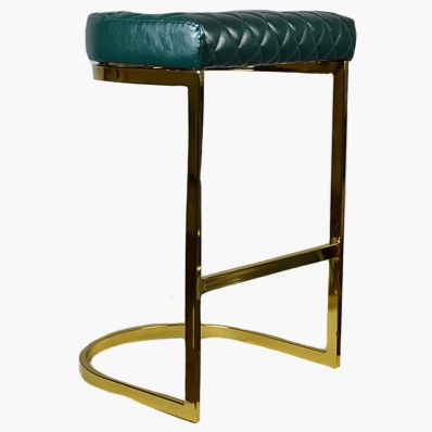 Burrello Bar Stool Bottle Green Leather & Gold Leg 65cm