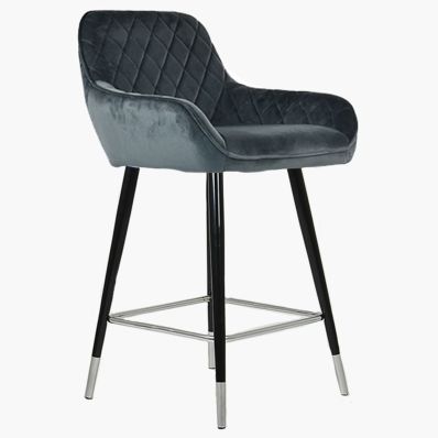 Carson Bar Stool Dark Grey Velvet & Black \ Silver Leg