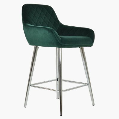 Carson Bar Stool Green Velvet & Chrome Leg