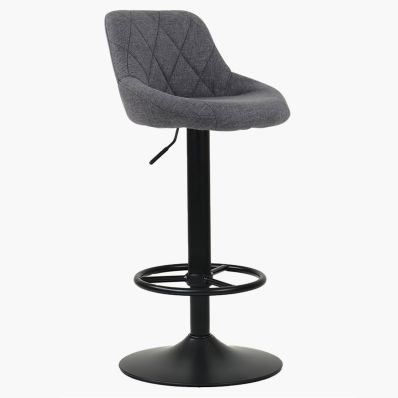 Charlie Bar Stool Dark Grey Fabric & Black Base