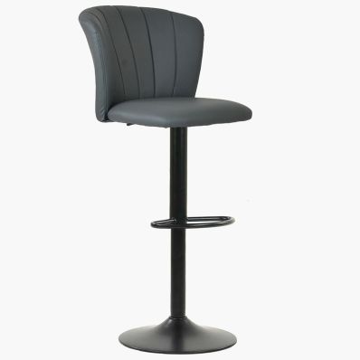 Harlem Bar Stool Grey Leather & Black Base