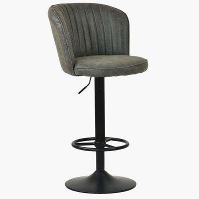 Chicago Bar Stool Vintage Grey Leather & Black Base