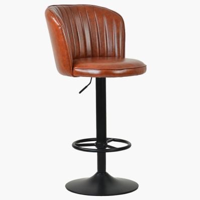 Chicago Bar Stool Vintage Tan Brown Leather & Black Base