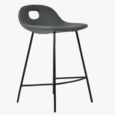 Clara Bar Stool Dark Grey Leather & Black Leg