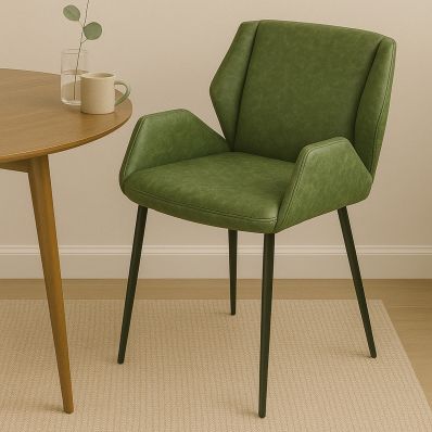 Conrad Dining Chair Vintage Green Faux Leather & Chrome Legs