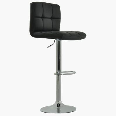 Cuban Bar Stool Black Leather & Chrome Base