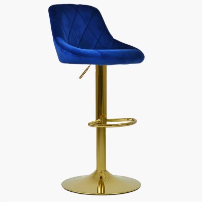 Dale Bar Stool Blue Velvet & Gold Base
