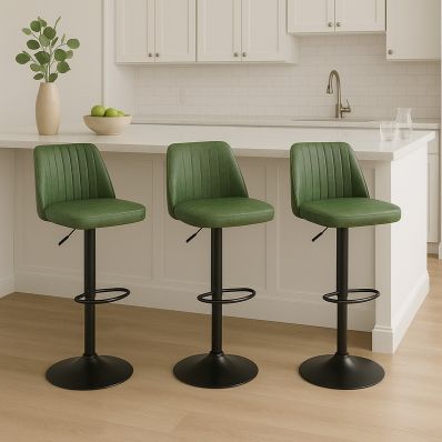 Danbury  Bar Stool Vintage Green Leather & Black Base