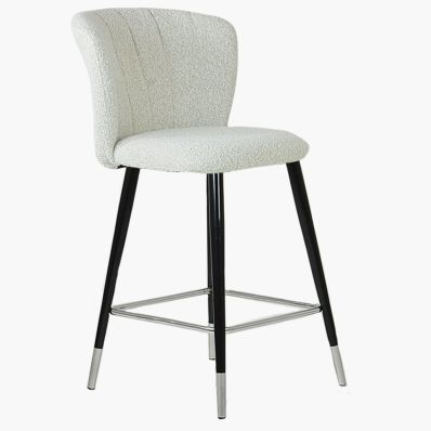 Dove Bar Stool Cream Boucle Fabric & Black \ Silver Leg