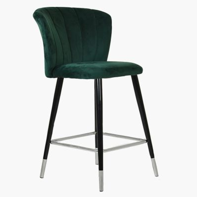 Dove Bar Stool Green Velvet & Black \ Silver Leg