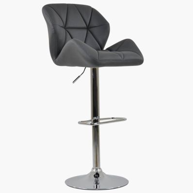 Eris Bar Stool Dark Grey Leather & Chrome Base
