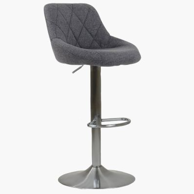 Ferrero Bar Stool Dark Grey Fabric & Brushed Steel Base