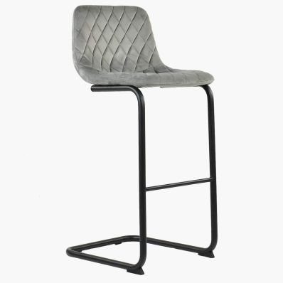 Finn Bar Stool Grey Velvet & Black Leg