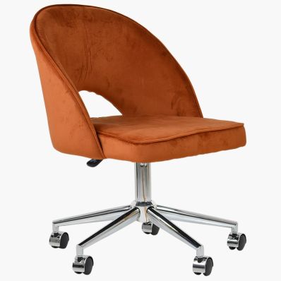 Flair Office Chair Burnt Orange Velvet & Chrome